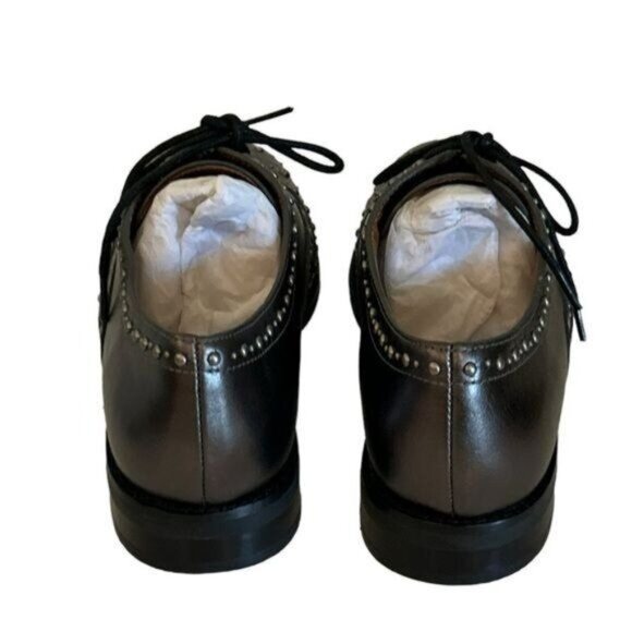 Coach Tegan Oxford Black Leather Tea Rose Studs Lace Up Shoes Size 7 B NWOT - Picture 4 of 7